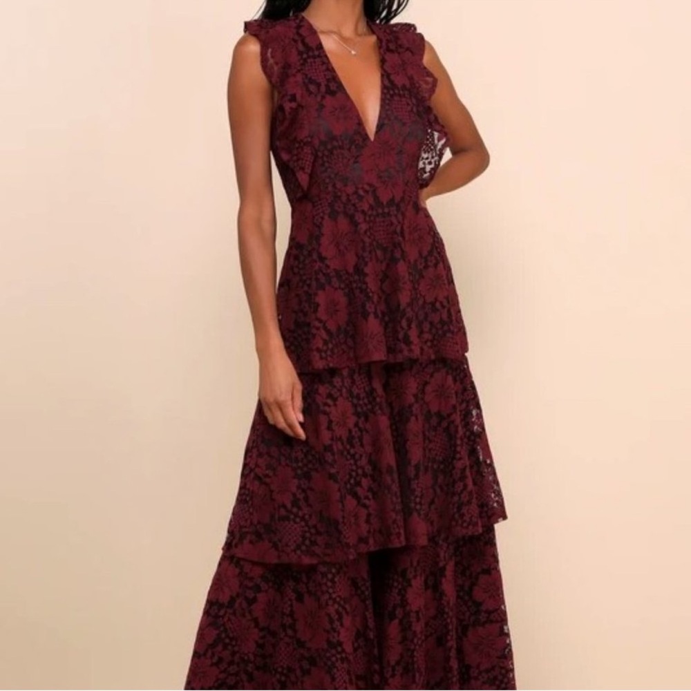 Lulu's Burgundy Lace Maxi Dress